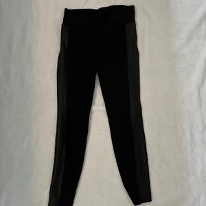 Athleta leggings, black with faux leather stripe, size M